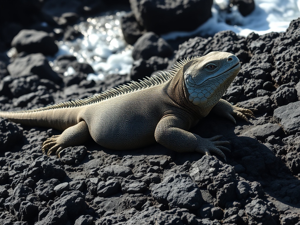 Lava lizard resting on moss-covered branch surrounded by green forest floor | Ile Tours