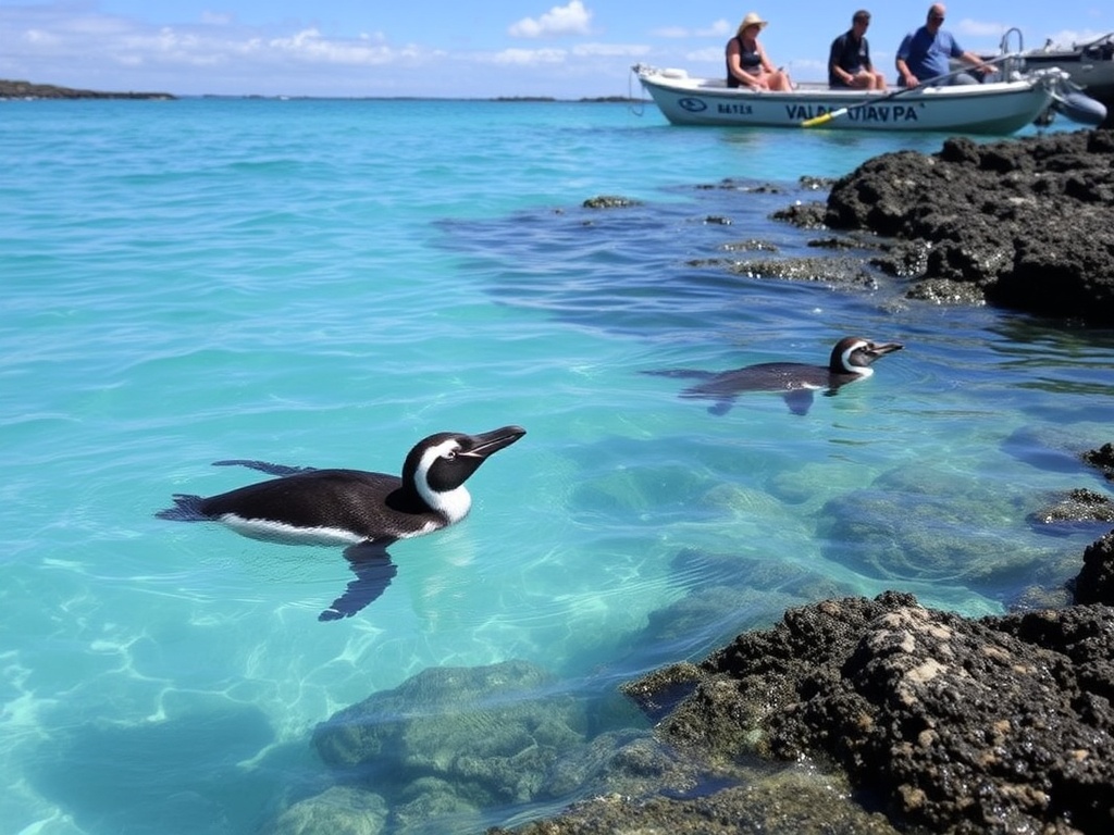 Galápagos penguin standing on shaded rock near water in Galápagos | Ile Tours