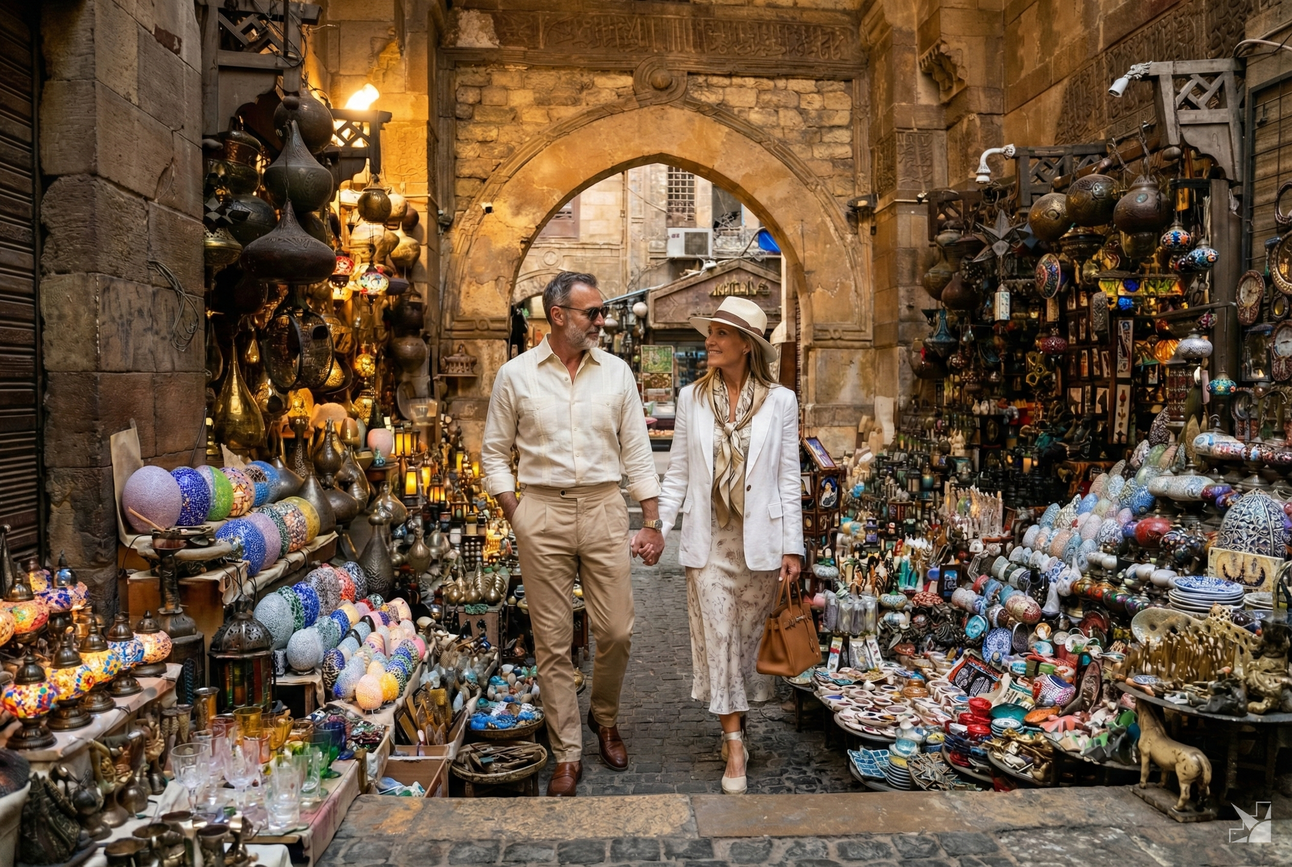 Private Egyptologist guide shielding American tourists from vendors at Karnak Temple | Ile Tours