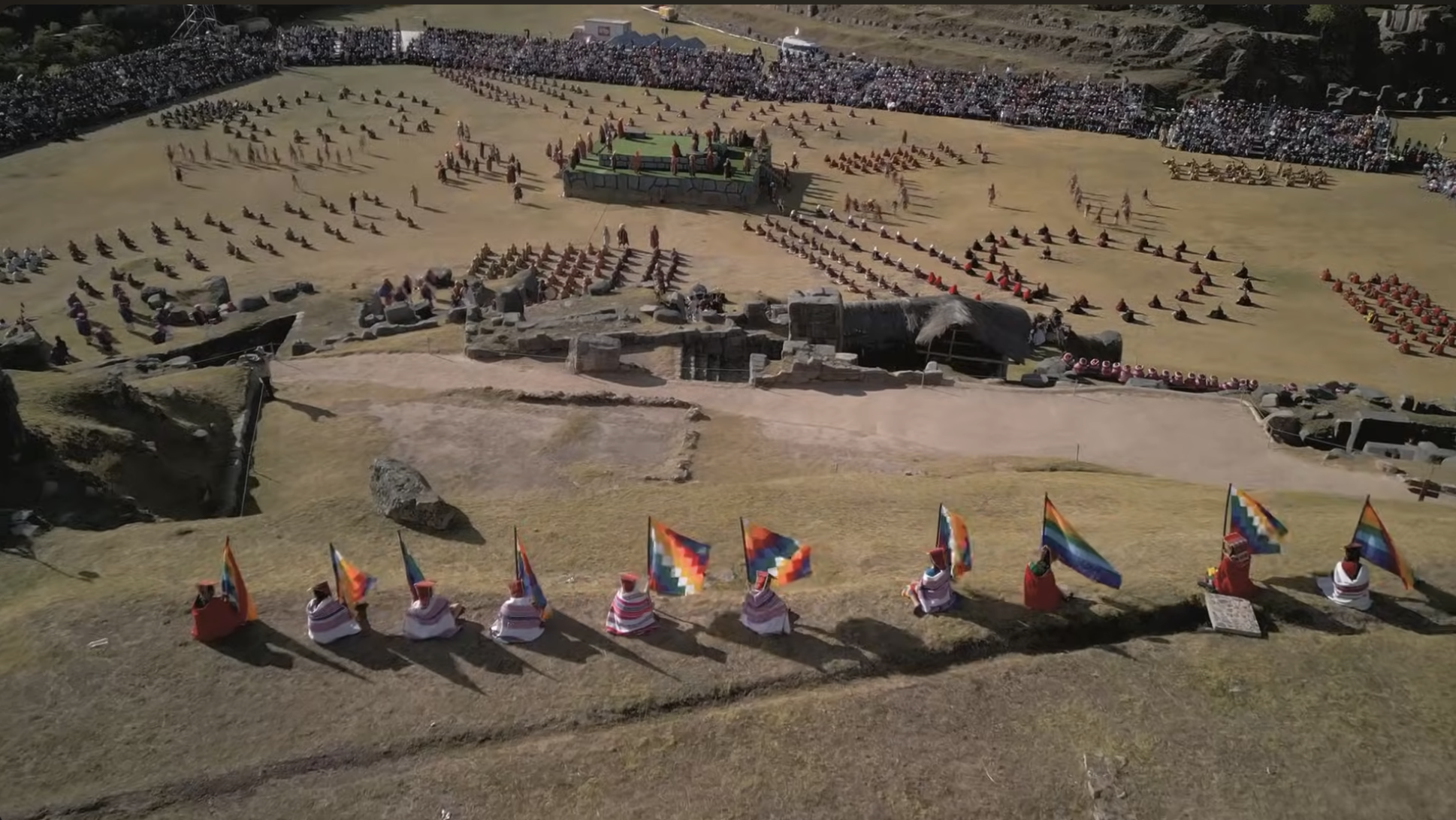 Panoramic view of the grand Inti Raymi ceremony at Sacsayhuaman fortress