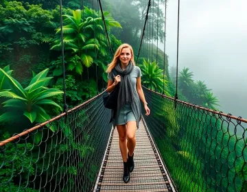 "VIP traveler experiencing the thrill of crossing a secluded hanging bridge near Machu Picchu. | Ile Tours