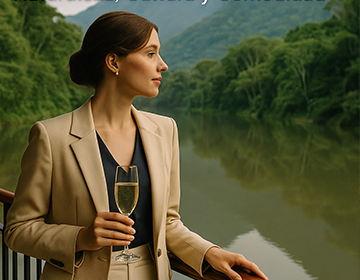 Elegant traveler aboard luxury Andean train, soaking in panoramic mountain views and upscale rail ambiance | Ile Tours