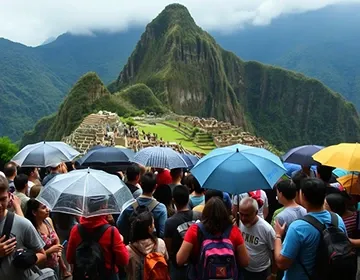 Tourists crowded at Machu Picchu entrance under cloudy skies | Ile Tours