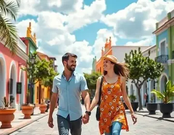 Evening Walk in Mérida | Ile Tours Tourists walking through colonial street in Mérida’s historic center at dusk | Ile Tours