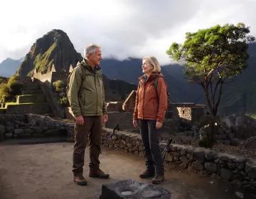 Senior travelers exploring Machu Picchu ruins with mountain backdrop | Ile Tours
