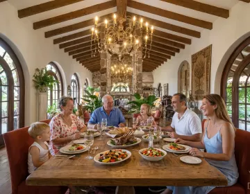 Multi-generational family enjoying private dining in luxury hacienda with personalized culinary service in Mexico | Ile Tours