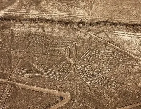 Geoglifo estilizado de la Araña grabado en el desierto de Nazca, reflejando precisión ancestral y diseño simbólico | Ile Tours