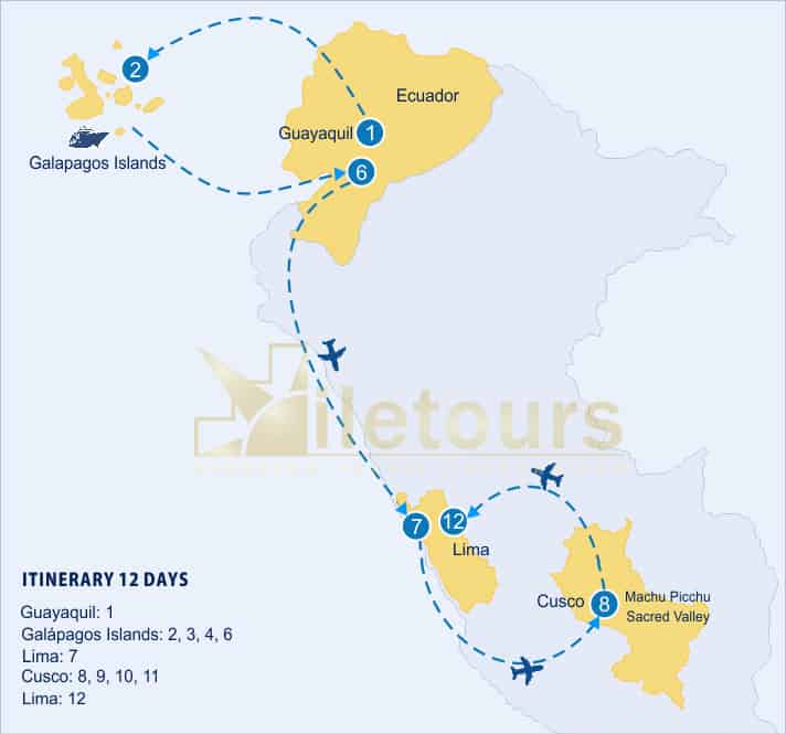 map tours machu picchu galapagos islands 12 days 1 1