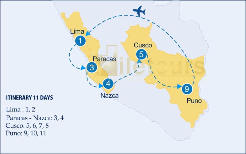 mapa paracas ballestas islands machu picchu titicaca lake 11 days 2